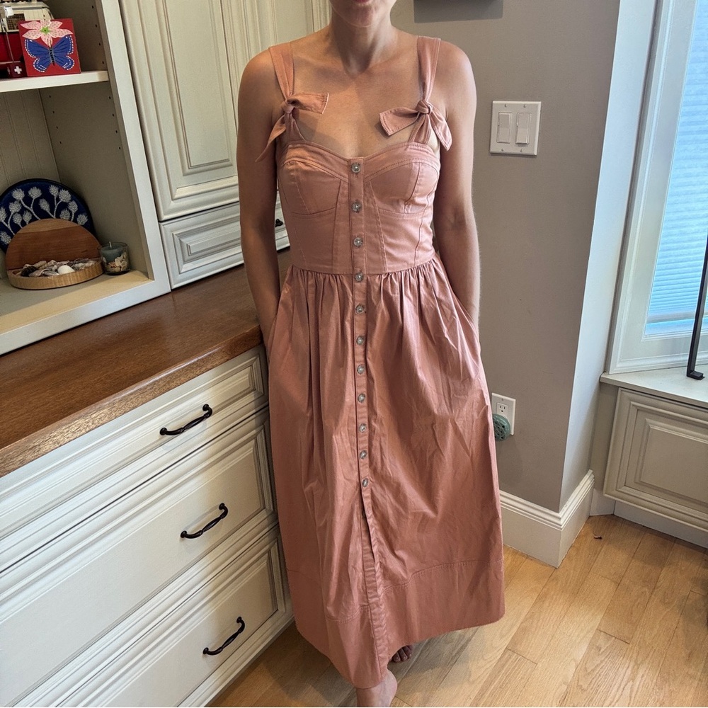 Rebecca Taylor Blush Button-Front Midi Dress
